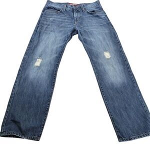 Arizona Jeans Mens 33x29 Tag 33x30 Slim Straight Dark Wash Denim Distressed